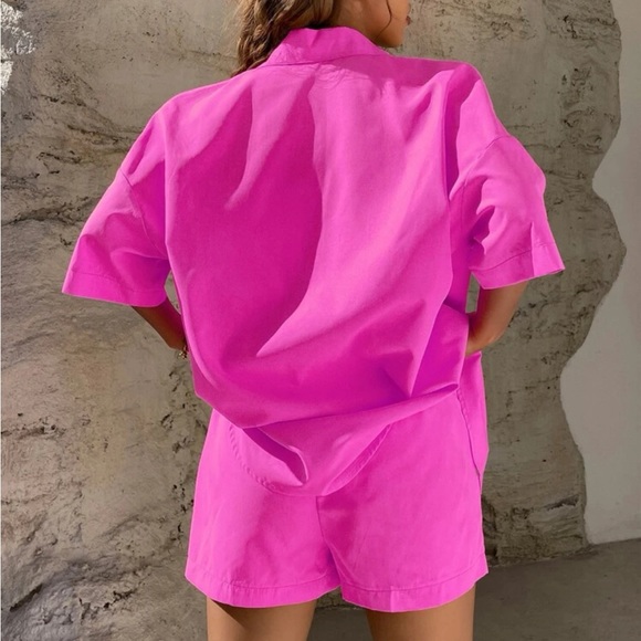 SHEIN Coolane Solid Button Through Drop Shoulder Shirt & Shorts XS - Picture 2 of 4